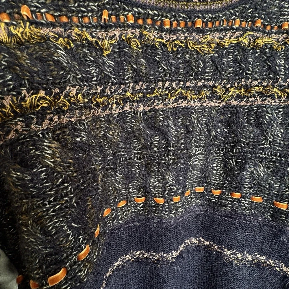 Free People Craft Time Bell Sleeve Sweater M Boho Whimsigoth Mix Media Slouchy